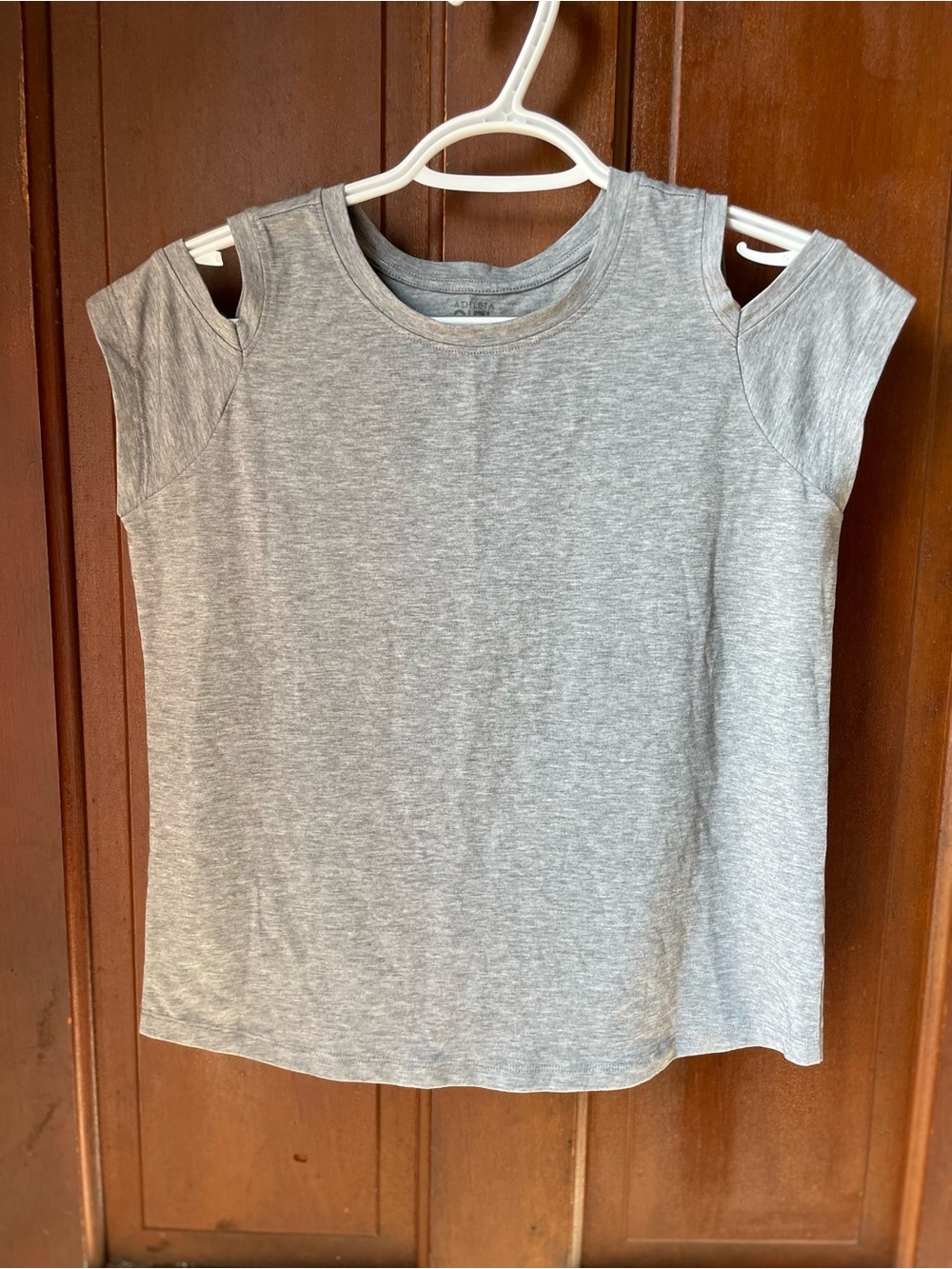 athleta girls large 12 gray cold shoulder top